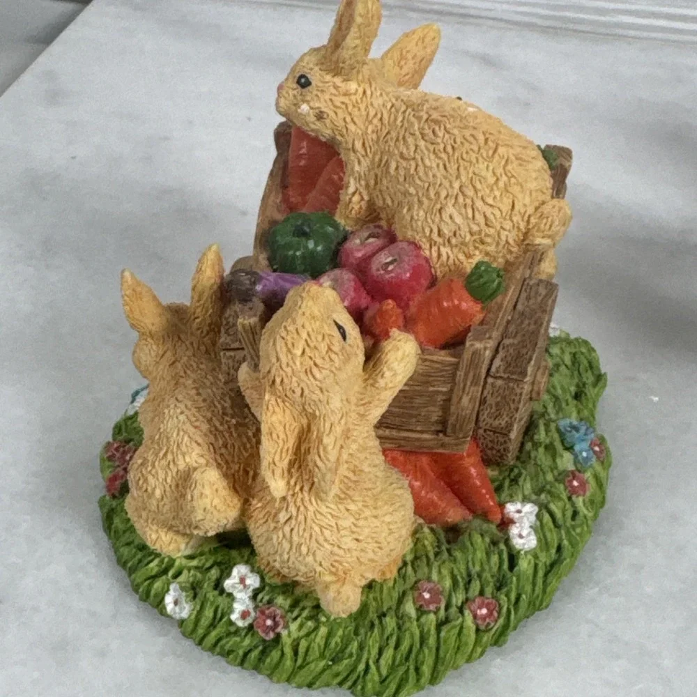 Vintage Bunny Rabbit Figurine Flowers Spring Easter lot of 2